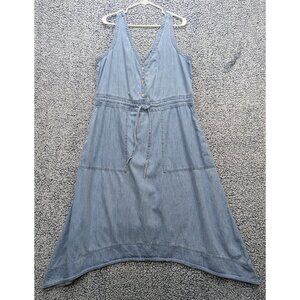 Y2K GAP Denim Maxi Dress Womens XL Boho Sleeveless Tie Waist Button Up 90s Blue